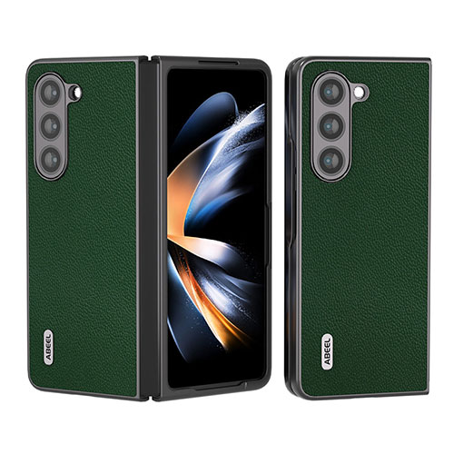 Luxury Leather Matte Finish and Plastic Back Cover Case AD8 for Samsung Galaxy Z Fold5 5G Green