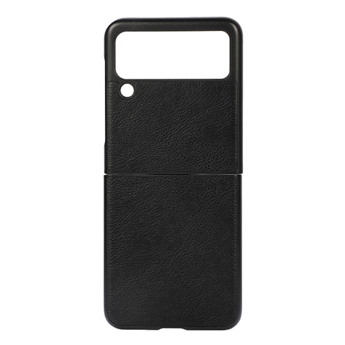 Luxury Leather Matte Finish and Plastic Back Cover Case B01 for Samsung Galaxy Z Flip3 5G Black