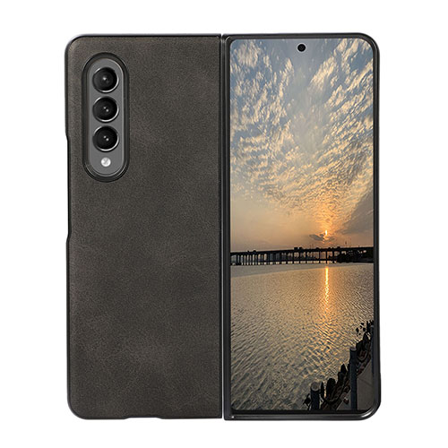 Luxury Leather Matte Finish and Plastic Back Cover Case B01 for Samsung Galaxy Z Fold4 5G Black