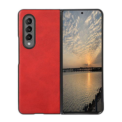 Luxury Leather Matte Finish and Plastic Back Cover Case B01 for Samsung Galaxy Z Fold4 5G Red