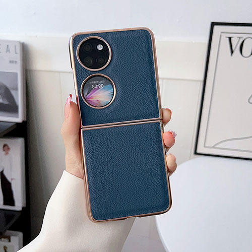 Luxury Leather Matte Finish and Plastic Back Cover Case B01H for Huawei P50 Pocket Blue