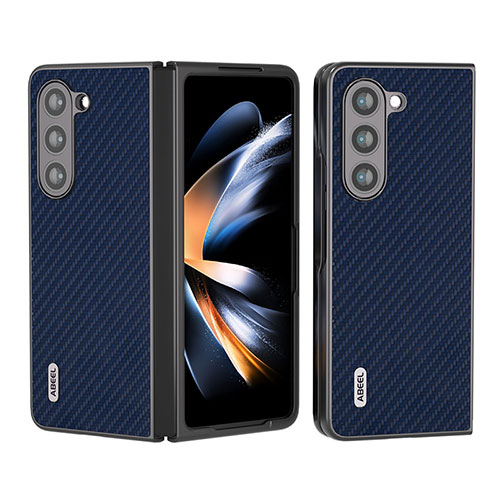 Luxury Leather Matte Finish and Plastic Back Cover Case B01H for Samsung Galaxy Z Fold5 5G Blue