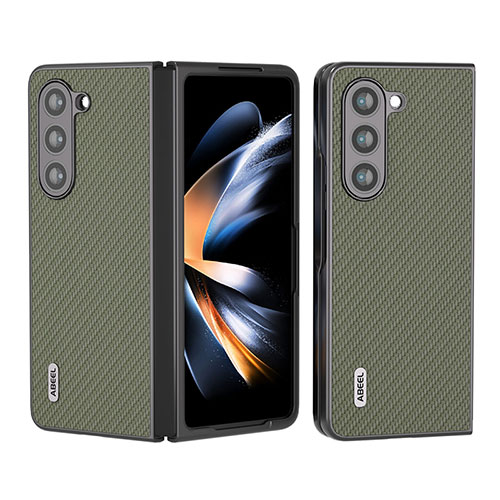 Luxury Leather Matte Finish and Plastic Back Cover Case B01H for Samsung Galaxy Z Fold5 5G Green