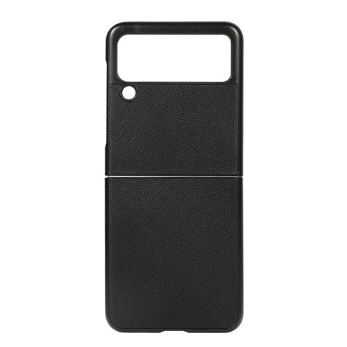 Luxury Leather Matte Finish and Plastic Back Cover Case B02 for Samsung Galaxy Z Flip3 5G Black