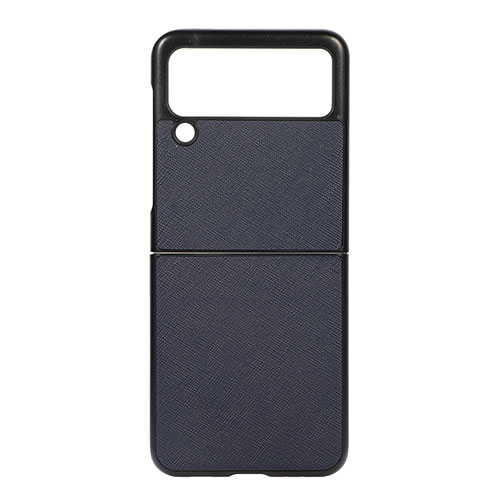 Luxury Leather Matte Finish and Plastic Back Cover Case B02 for Samsung Galaxy Z Flip3 5G Blue