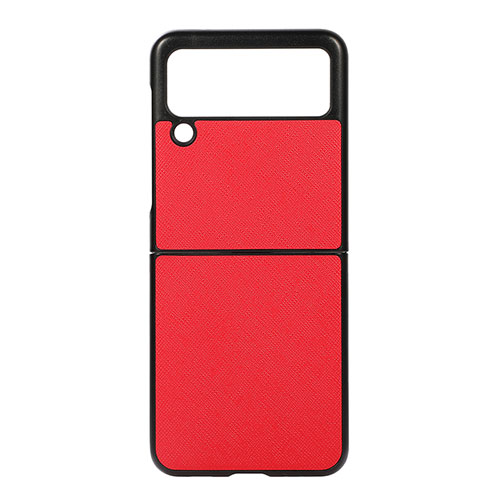 Luxury Leather Matte Finish and Plastic Back Cover Case B02 for Samsung Galaxy Z Flip3 5G Red