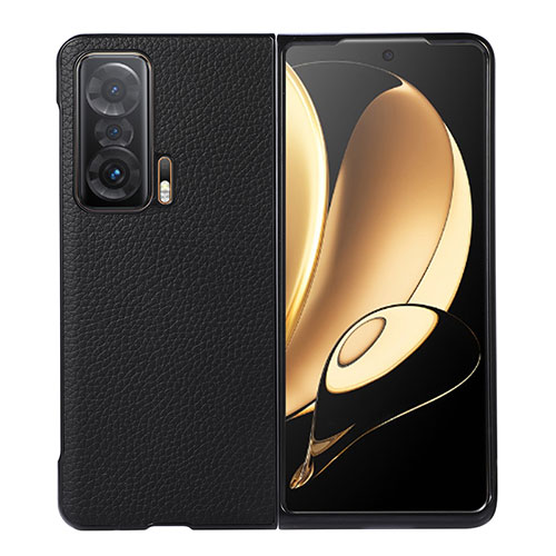 Luxury Leather Matte Finish and Plastic Back Cover Case B02H for Huawei Honor Magic V 5G Black