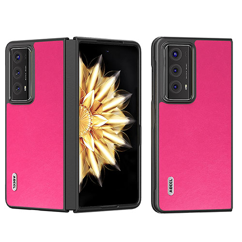 Luxury Leather Matte Finish and Plastic Back Cover Case B02H for Huawei Honor Magic V2 5G Hot Pink