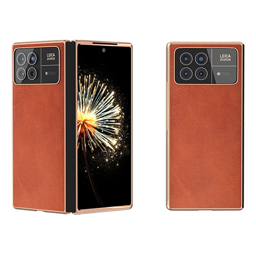 Luxury Leather Matte Finish and Plastic Back Cover Case B02H for Xiaomi Mix Fold 3 5G Brown