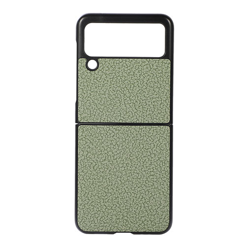 Luxury Leather Matte Finish and Plastic Back Cover Case B03 for Samsung Galaxy Z Flip3 5G Green