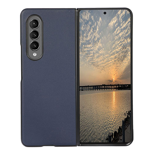 Luxury Leather Matte Finish and Plastic Back Cover Case B04 for Samsung Galaxy Z Fold3 5G Blue