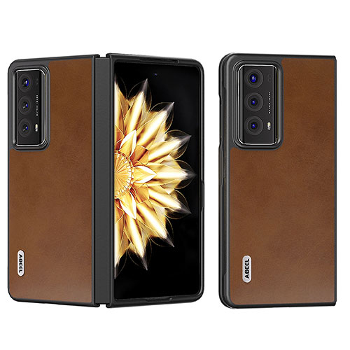 Luxury Leather Matte Finish and Plastic Back Cover Case B04H for Huawei Honor Magic V2 5G Brown