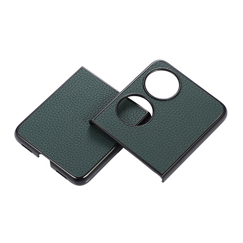 Luxury Leather Matte Finish and Plastic Back Cover Case B04H for Huawei P60 Pocket Green