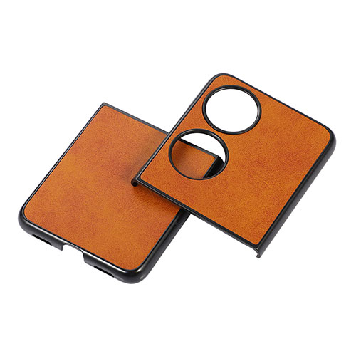 Luxury Leather Matte Finish and Plastic Back Cover Case B05H for Huawei P50 Pocket Brown