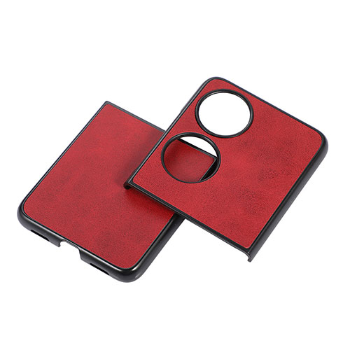 Luxury Leather Matte Finish and Plastic Back Cover Case B05H for Huawei Pocket S Red