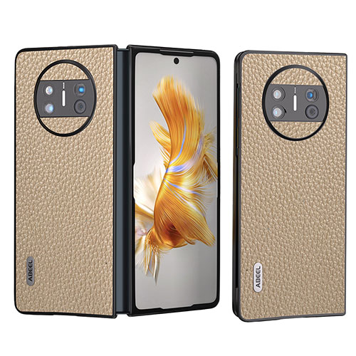 Luxury Leather Matte Finish and Plastic Back Cover Case B06H for Huawei Mate X3 Gold