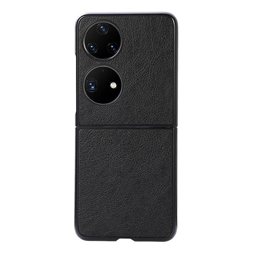 Luxury Leather Matte Finish and Plastic Back Cover Case B06H for Huawei P50 Pocket Black