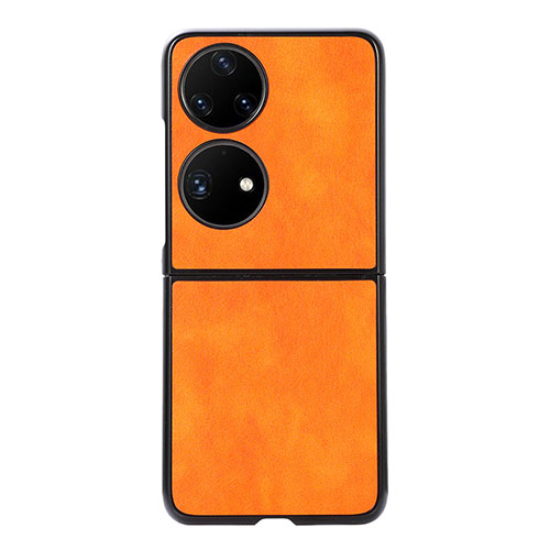 Luxury Leather Matte Finish and Plastic Back Cover Case B06H for Huawei P50 Pocket Orange