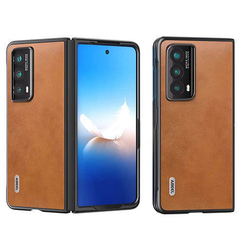 Luxury Leather Matte Finish and Plastic Back Cover Case B13H for Huawei Honor Magic Vs2 5G Brown