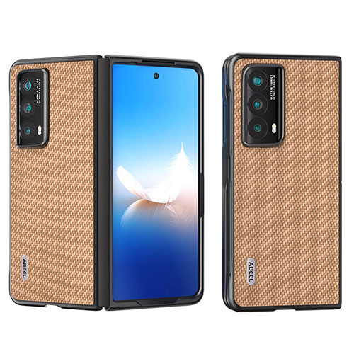 Luxury Leather Matte Finish and Plastic Back Cover Case B15H for Huawei Honor Magic Vs2 5G Light Brown