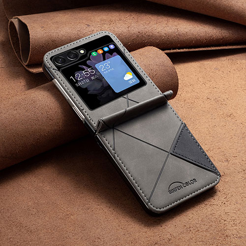 Luxury Leather Matte Finish and Plastic Back Cover Case BF4 for Samsung Galaxy Z Flip5 5G Gray