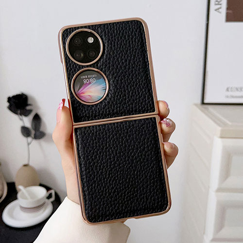 Luxury Leather Matte Finish and Plastic Back Cover Case BH1 for Huawei P50 Pocket Black