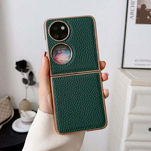 Luxury Leather Matte Finish and Plastic Back Cover Case BH1 for Huawei P60 Pocket Green