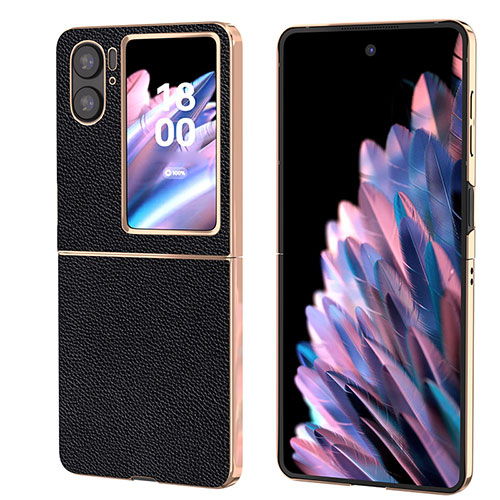 Luxury Leather Matte Finish and Plastic Back Cover Case BH1 for Oppo Find N2 Flip 5G Black