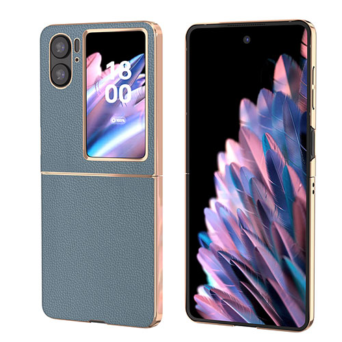 Luxury Leather Matte Finish and Plastic Back Cover Case BH1 for Oppo Find N2 Flip 5G Mint Blue