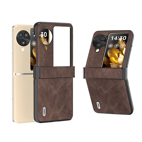 Luxury Leather Matte Finish and Plastic Back Cover Case BH1 for Oppo Find N3 Flip 5G Brown