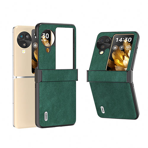 Luxury Leather Matte Finish and Plastic Back Cover Case BH1 for Oppo Find N3 Flip 5G Green