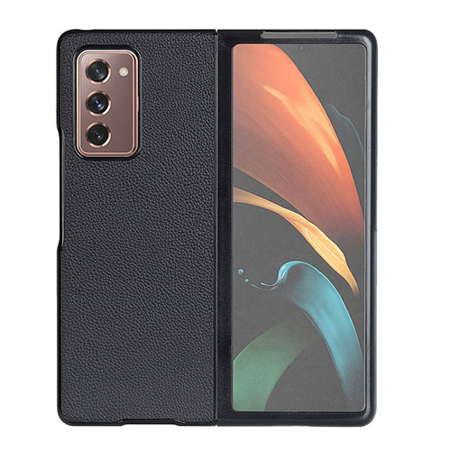 Luxury Leather Matte Finish and Plastic Back Cover Case BH1 for Samsung Galaxy Z Fold2 5G Black