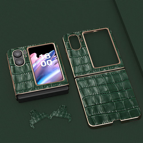 Luxury Leather Matte Finish and Plastic Back Cover Case BH12 for Oppo Find N2 Flip 5G Green