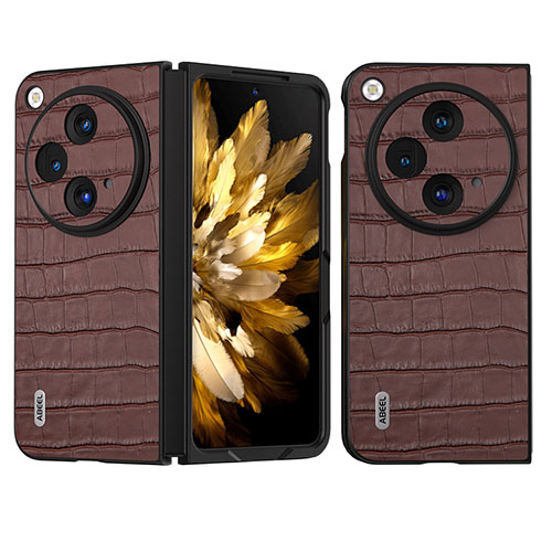 Luxury Leather Matte Finish and Plastic Back Cover Case BH16 for OnePlus Open 5G Brown