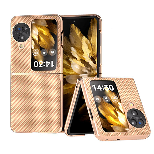 Luxury Leather Matte Finish and Plastic Back Cover Case BH17 for Oppo Find N3 Flip 5G Gold