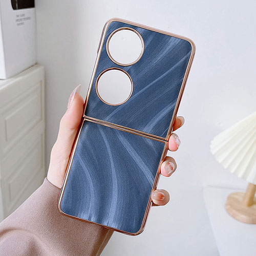 Luxury Leather Matte Finish and Plastic Back Cover Case BH2 for Huawei P50 Pocket Blue