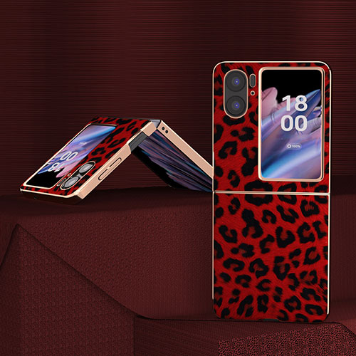 Luxury Leather Matte Finish and Plastic Back Cover Case BH2 for Oppo Find N2 Flip 5G Red