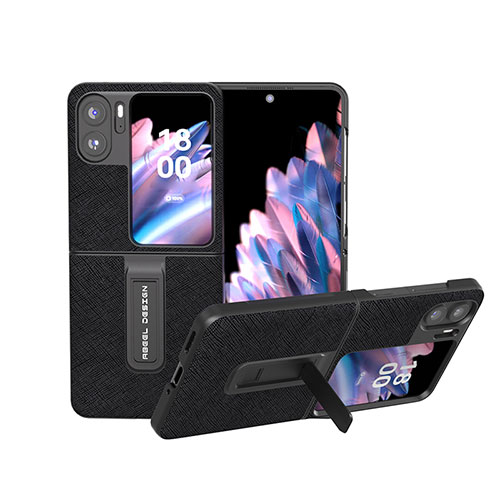 Luxury Leather Matte Finish and Plastic Back Cover Case BH20 for Oppo Find N2 Flip 5G Black