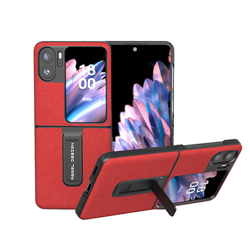 Luxury Leather Matte Finish and Plastic Back Cover Case BH20 for Oppo Find N2 Flip 5G Red