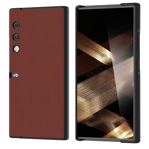 Luxury Leather Matte Finish and Plastic Back Cover Case BH3 for Huawei Honor V Purse 5G Brown