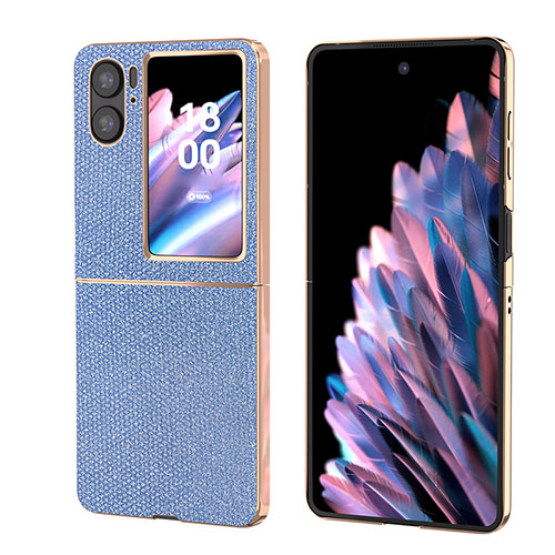 Luxury Leather Matte Finish and Plastic Back Cover Case BH3 for Oppo Find N2 Flip 5G Blue