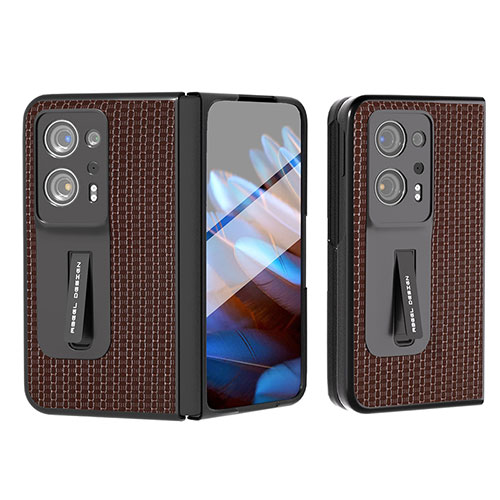 Luxury Leather Matte Finish and Plastic Back Cover Case BH4 for Oppo Find N2 5G Brown