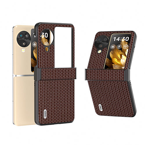 Luxury Leather Matte Finish and Plastic Back Cover Case BH4 for Oppo Find N3 Flip 5G Brown