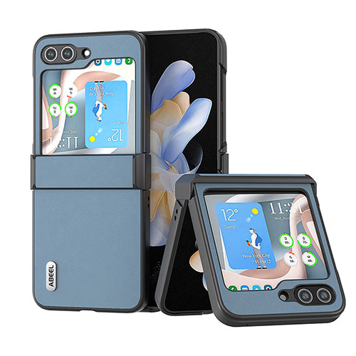 Luxury Leather Matte Finish and Plastic Back Cover Case BH5 for Samsung Galaxy Z Flip5 5G Mint Blue