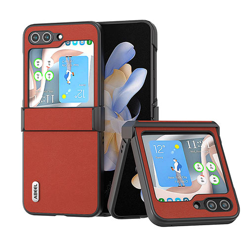 Luxury Leather Matte Finish and Plastic Back Cover Case BH5 for Samsung Galaxy Z Flip5 5G Red