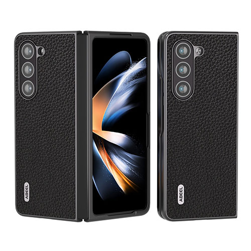 Luxury Leather Matte Finish and Plastic Back Cover Case BH7 for Samsung Galaxy Z Fold5 5G Black