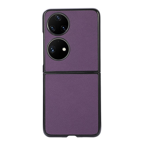 Luxury Leather Matte Finish and Plastic Back Cover Case BH8 for Huawei P50 Pocket Purple