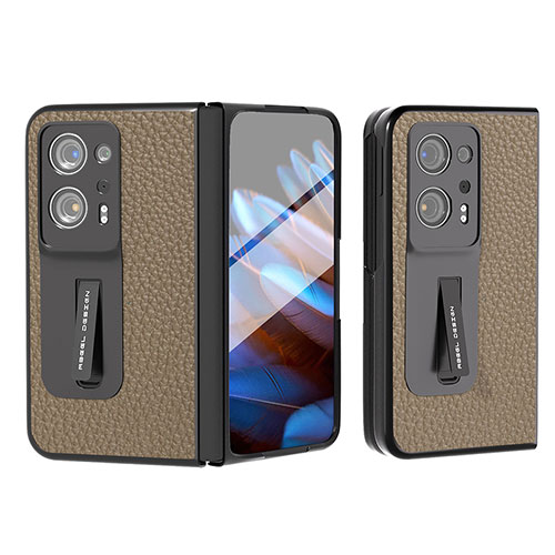 Luxury Leather Matte Finish and Plastic Back Cover Case BH8 for Oppo Find N2 5G Brown
