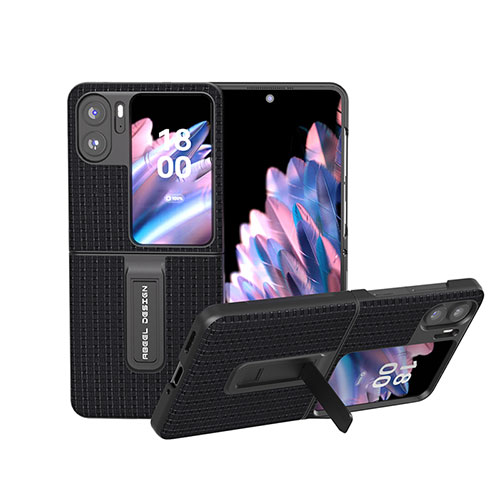 Luxury Leather Matte Finish and Plastic Back Cover Case BH9 for Oppo Find N2 Flip 5G Black