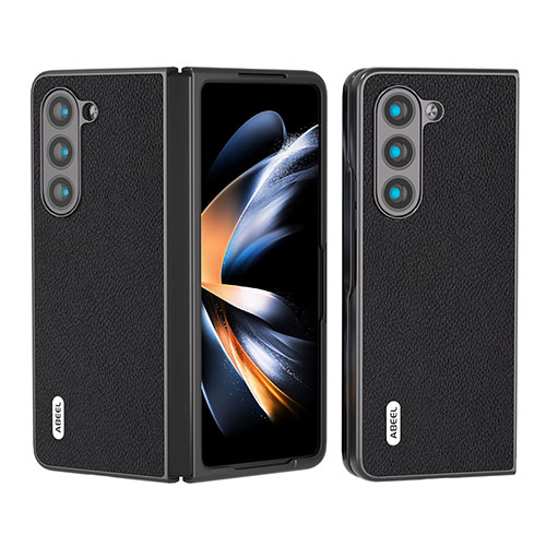 Luxury Leather Matte Finish and Plastic Back Cover Case BH9 for Samsung Galaxy Z Fold5 5G Black